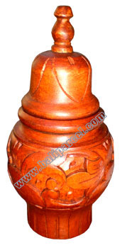 Container , Hand Carved From Mahogany Wood, With Bali Flower Carving