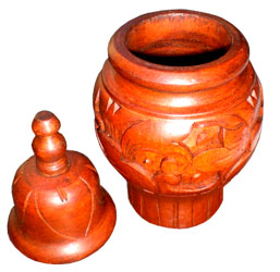 Container , Hand Carved From Mahogany Wood, With Bali Flower Carving