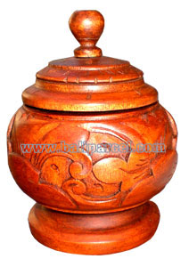 Container , Hand Carved From Mahogany Wood, With Bali Flower Carving