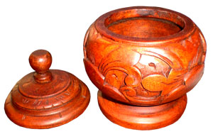 Container , Hand Carved From Mahogany Wood, With Bali Flower Carving