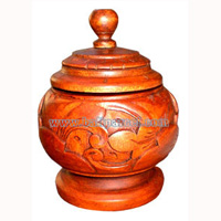 Container , Hand Carved From Mahogany Wood, With Bali Flower Carving