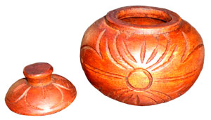 Container , Hand Carved From Mahogany Wood, With Bali Flower Carving