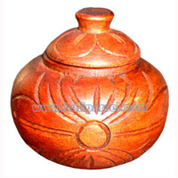 Container , Hand Carved From Mahogany Wood, With Bali Flower Carving