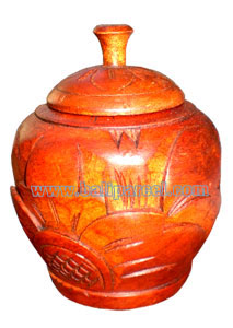 Container , Hand Carved From Mahogany Wood, With Bali Flower Carving