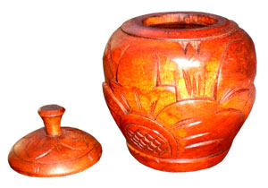 Container , Hand Carved From Mahogany Wood, With Bali Flower Carving