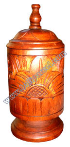 Container , Hand Carved From Mahogany Wood, With Bali Flower Carving