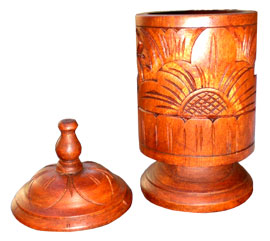 Container , Hand Carved From Mahogany Wood, With Bali Flower Carving