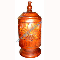 Container , Hand Carved From Mahogany Wood, With Bali Flower Carving