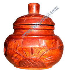 Container , Hand Carved From Mahogany Wood, With Bali Flower Carving
