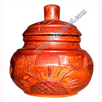 Container , Hand Carved From Mahogany Wood, With Bali Flower Carving