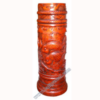 Container, Stick And Umbrela Holder, This Box Hand Carved From Mahogany Wood, With Fish And Sea Life Carving.