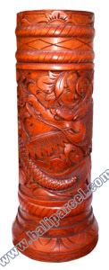 Container, Stick And Umbrela Holder, This Box Hand Carved From Mahogany Wood, With Dragon And Bali Flower Carving.
