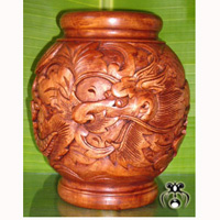 Container, This Container Hand Carved From Mahogany Wood, With Dragon And Bali Flower Carving.