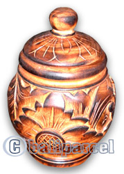 Burned Wood Box, This Box Hand Carved From Mahogany Wood, With Bali Flower Carving.