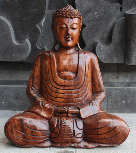Buddha Meditating Statue, Hand Carved From Suar Wood