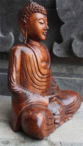Buddha Meditating Statue, Hand Carved From Suar Wood