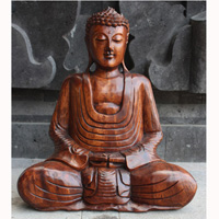 Buddha Meditating Statue, Hand Carved From Suar Wood