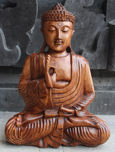 Buddha Meditating Statue, Hand Carved From Suar Wood