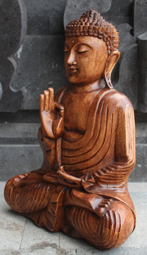 Buddha Meditating Statue, Hand Carved From Suar Wood