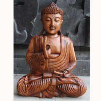 Buddha Meditating Statue, Hand Carved From Suar Wood