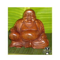 Happy Buddha Statue, Hand Carved From Suar Wood