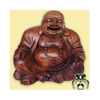 Happy Buddha Statue, Hand Carved From Suar Wood