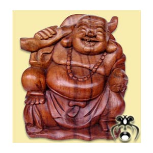 Happy Buddha Statue, Hand Carved From Suar Wood