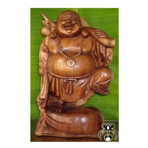 Happy Buddha Statue, Hand Carved From Suar Wood
