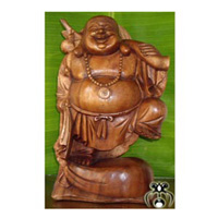 Happy Buddha Statue, Hand Carved From Suar Wood