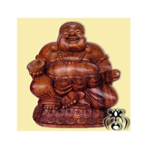 Happy Buddha Statue, Hand Carved From Suar Wood