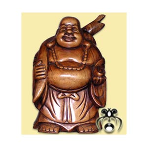 Happy Buddha Statue, Hand Carved From Suar Wood