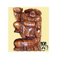 Fortune Buddha, Hand Carved From Suar Wood