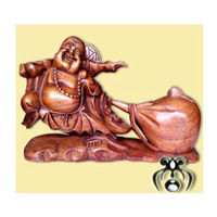 Fortune Buddha, Hand Carved From Suar Wood