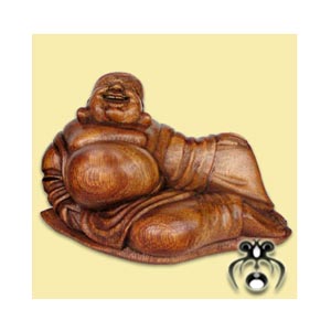 Fortune Buddha, Hand Carved From Suar Wood