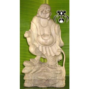 Fortune Buddha, Hand Carved From Waru Wood