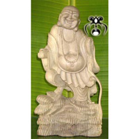 Fortune Buddha, Hand Carved From Waru Wood