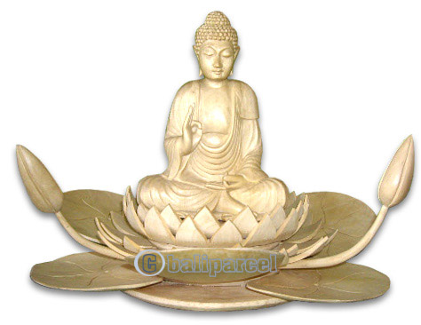 Buddha Sitting On Lotus, Hand Carved From Crocodile Wood