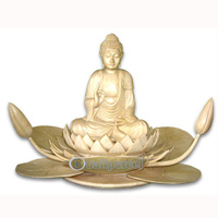 Buddha Sitting On Lotus, Hand Carved From Crocodile Wood