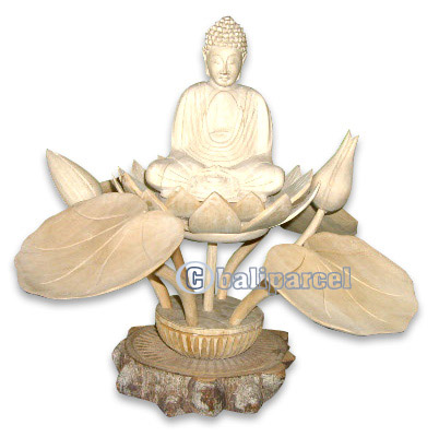 Buddha Sitting On Lotus, Hand Carved From Crocodile Wood