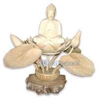 Buddha Sitting On Lotus, Hand Carved From Crocodile Wood