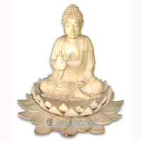 Buddha Sitting On Lotus, Hand Carved From Crocodile Wood