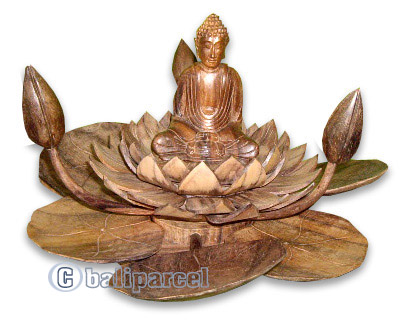 Buddha Sitting On Lotus, Hand Carved From Sono Wood