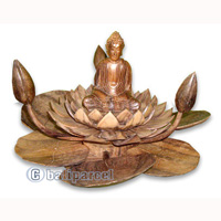 Buddha Sitting On Lotus, Hand Carved From Sono Wood