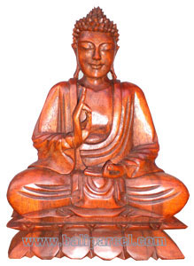 Buddha Sitting On Lotus, Hand Carved From Suar Wood