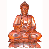 Buddha Sitting On Lotus, Hand Carved From Suar Wood