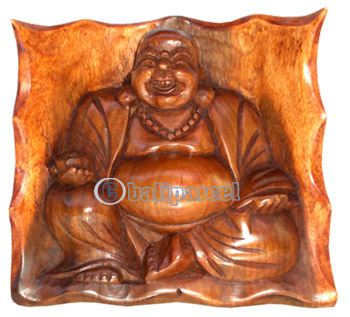 Happy Buddha Statue, Hand Carved From Suar Wood