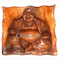 Happy Buddha Statue, Hand Carved From Suar Wood