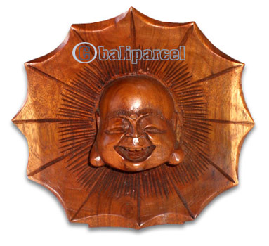 Happy Buddha Head Mask With Stand, Hand Carved From Suar Wood