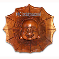Happy Buddha Head Mask With Stand, Hand Carved From Suar Wood