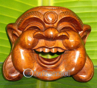Happy Buddha Head Mask Wall Decor, Hand Carved From Suar Wood